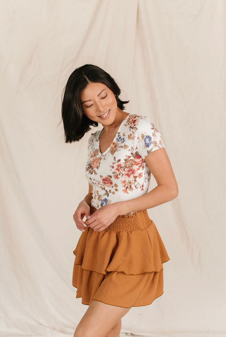 Camel Tiered Ruffle Skirt