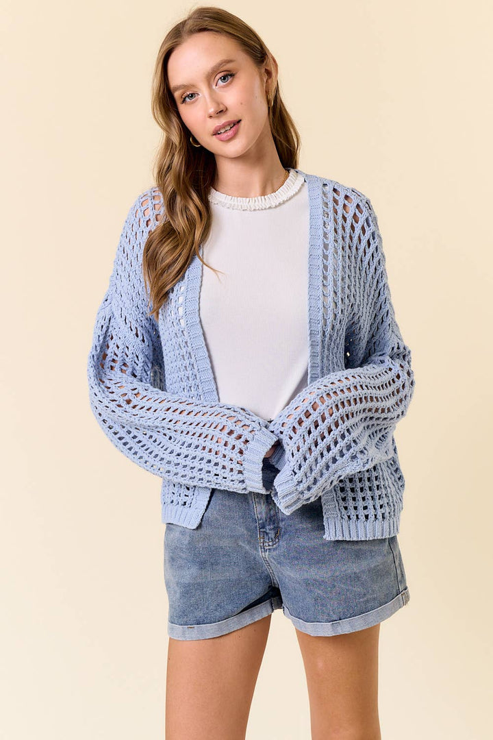 CROCHET FISHNET CROPPED OPEN CARDIGAN - 10685J