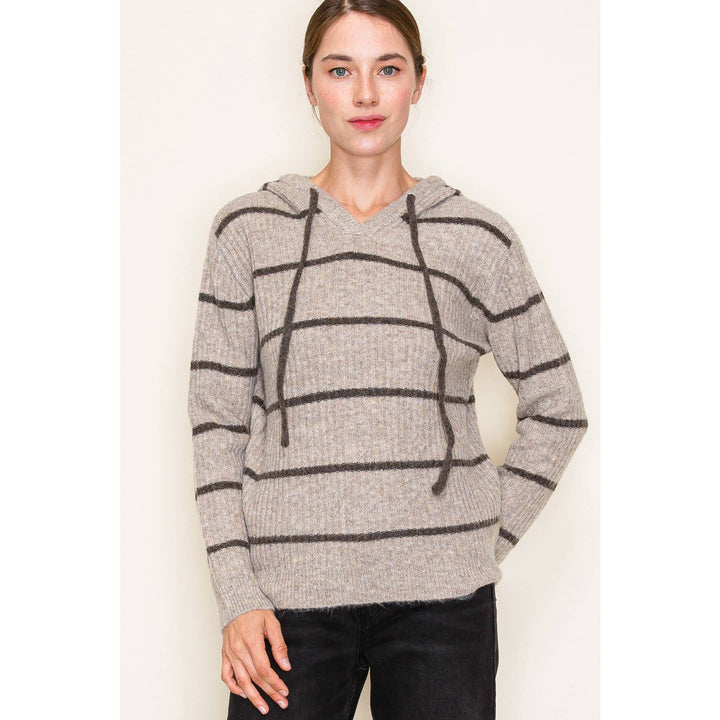 Striped Hooded Drawstring Sweater