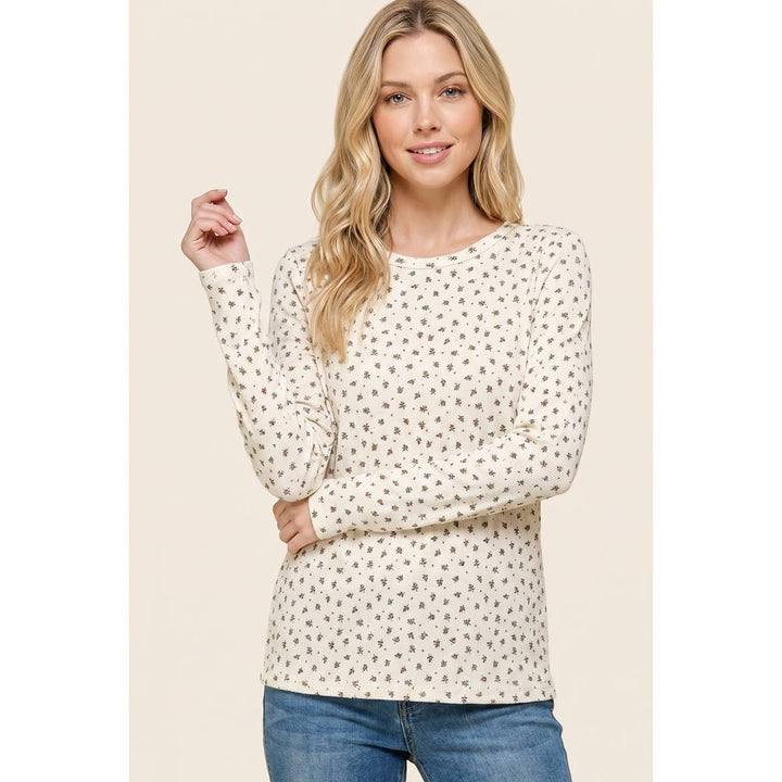 RIBBED DITZY FLORAL TOP