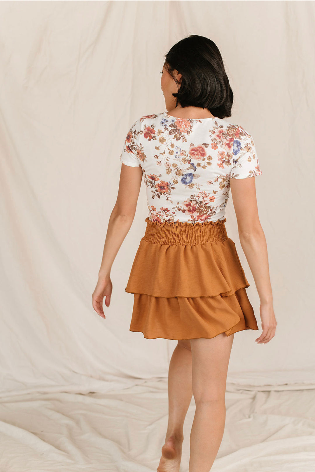 Camel Tiered Ruffle Skirt