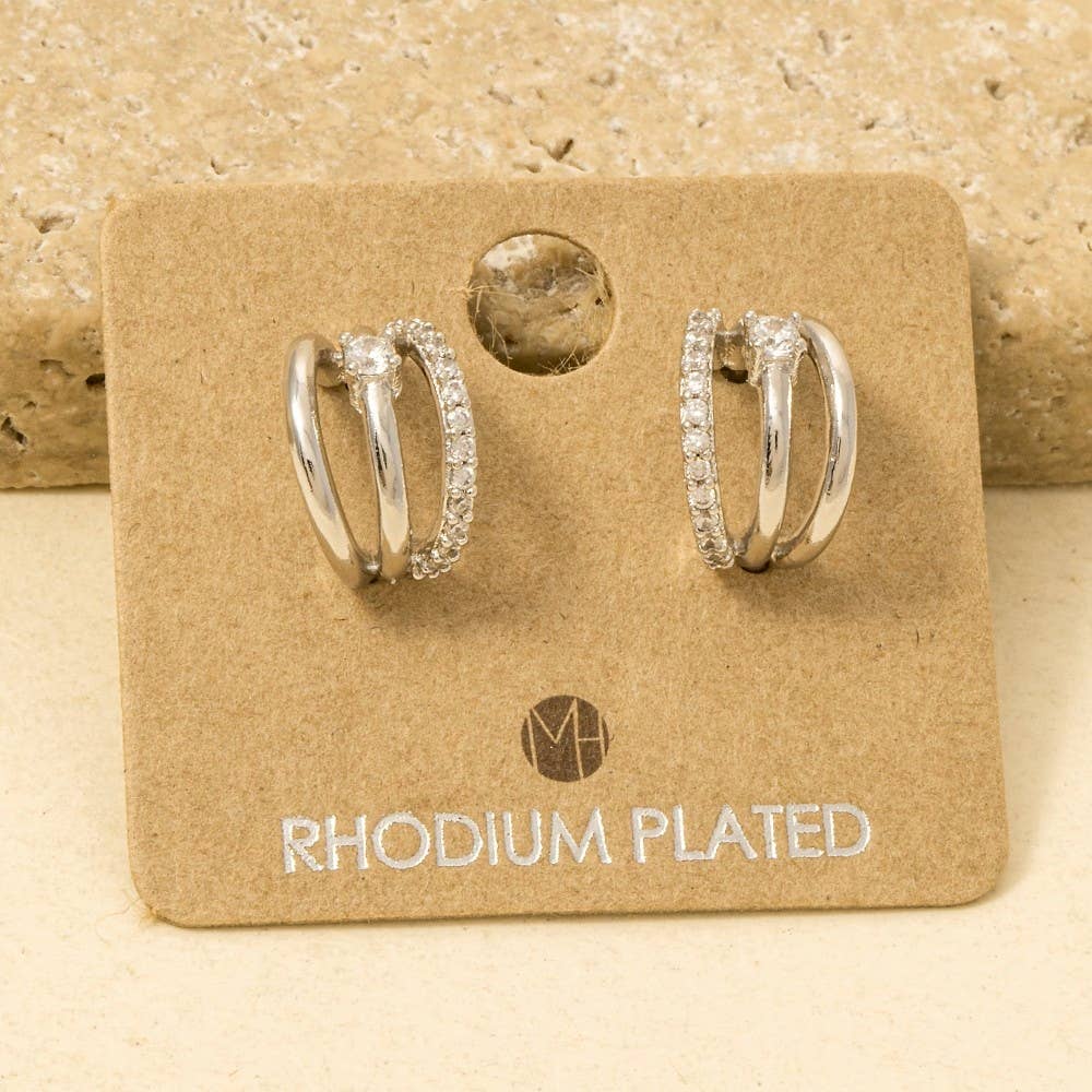 Pave Layered Hoop Huggie Earrings