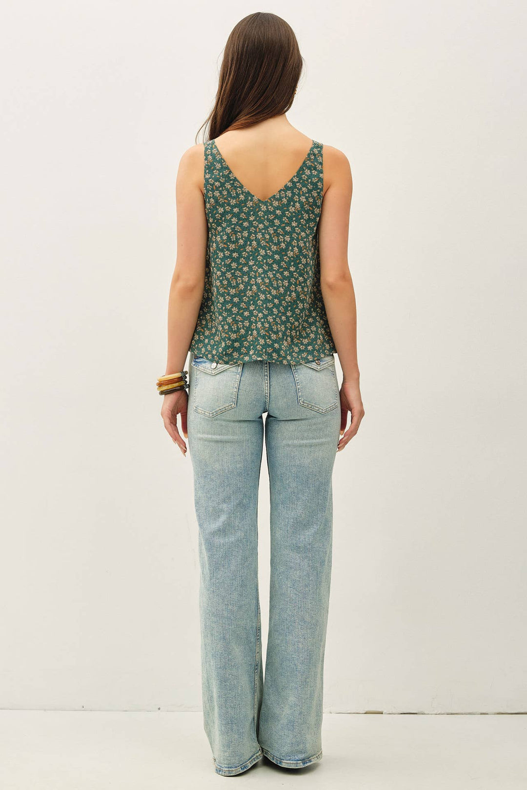 FLORAL PRINT CHIFFON RUFFLE TANK TOP