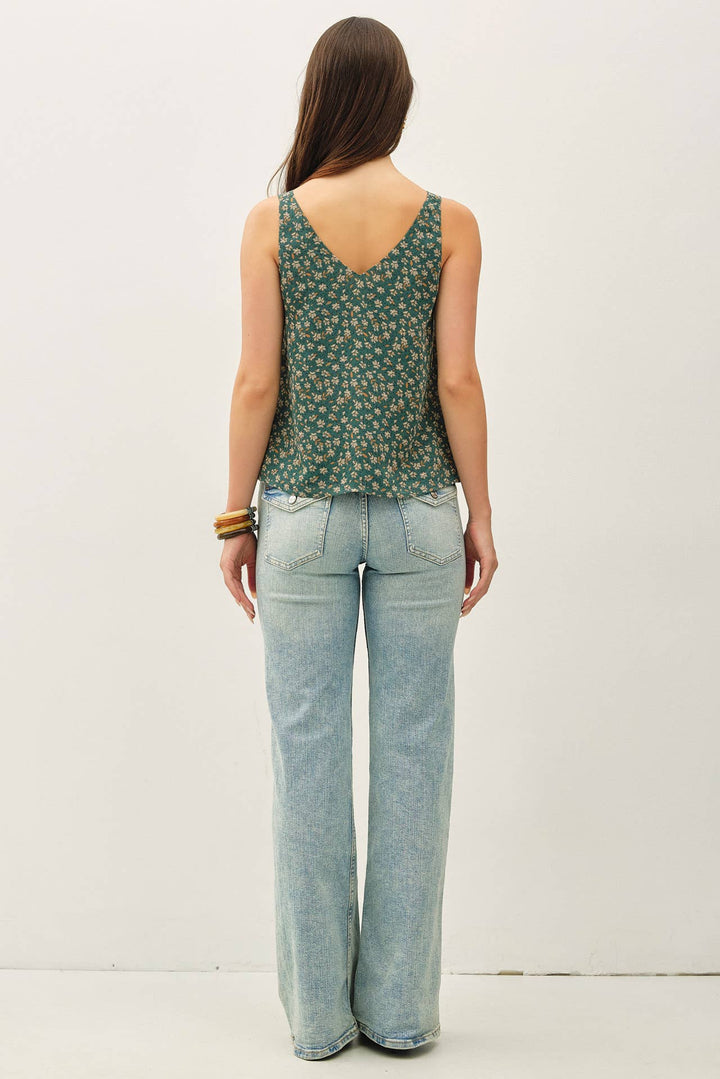 FLORAL PRINT CHIFFON RUFFLE TANK TOP