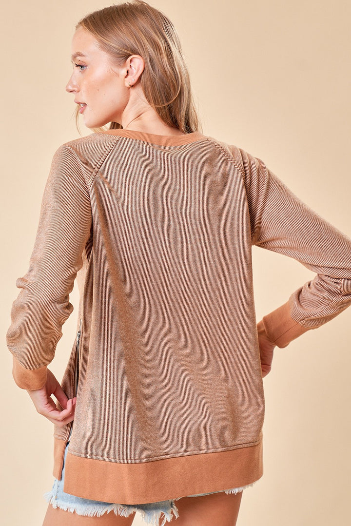 Toffee Side Zipper Top