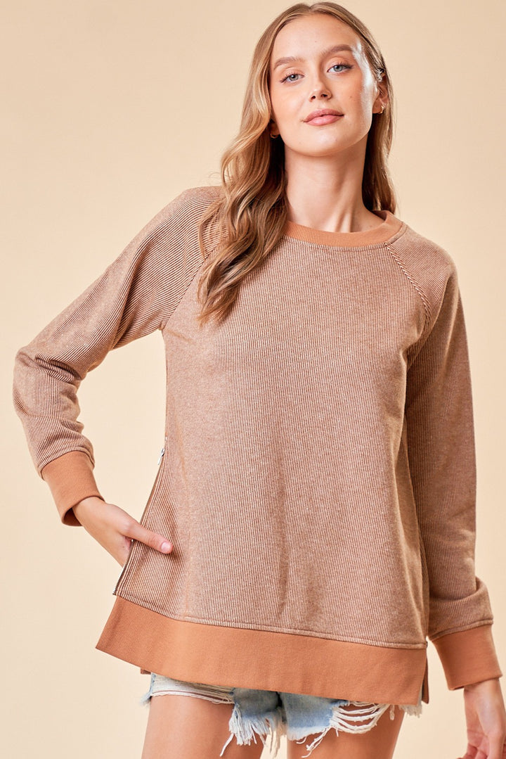 Toffee Side Zipper Top