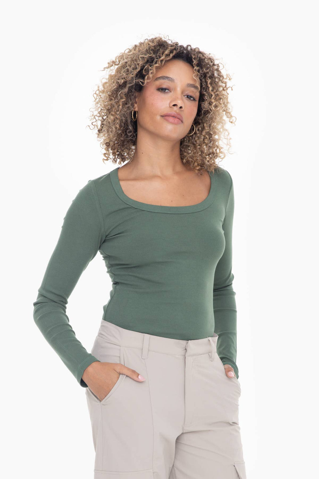 Slim Fit Scoop Neck Long Sleeve Top