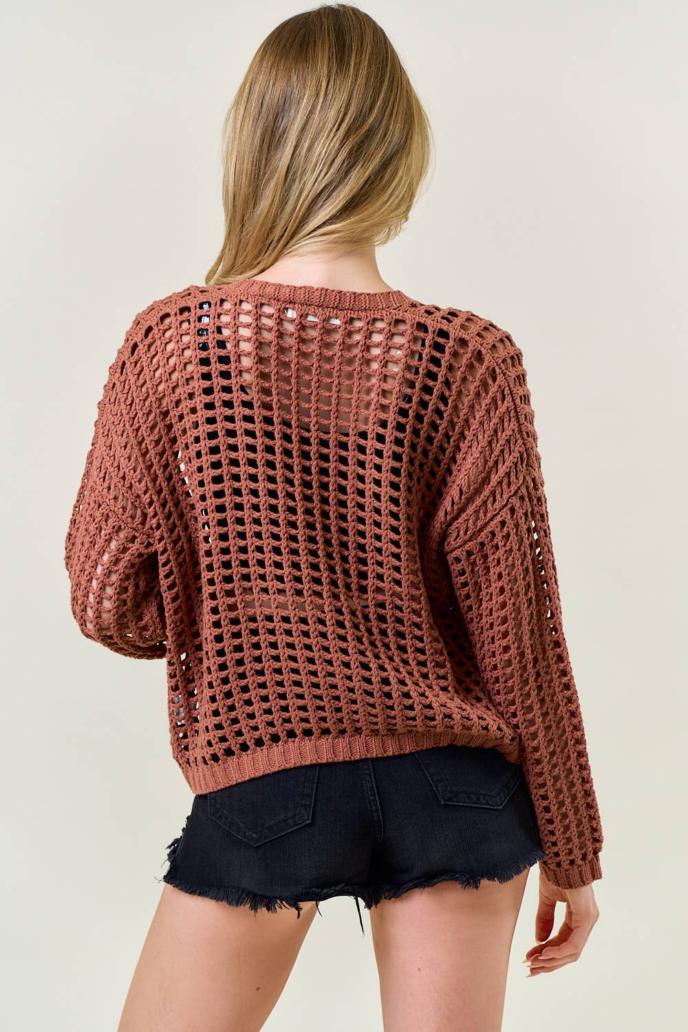 CROCHET FISHNET CROPPED OPEN CARDIGAN - 10685J