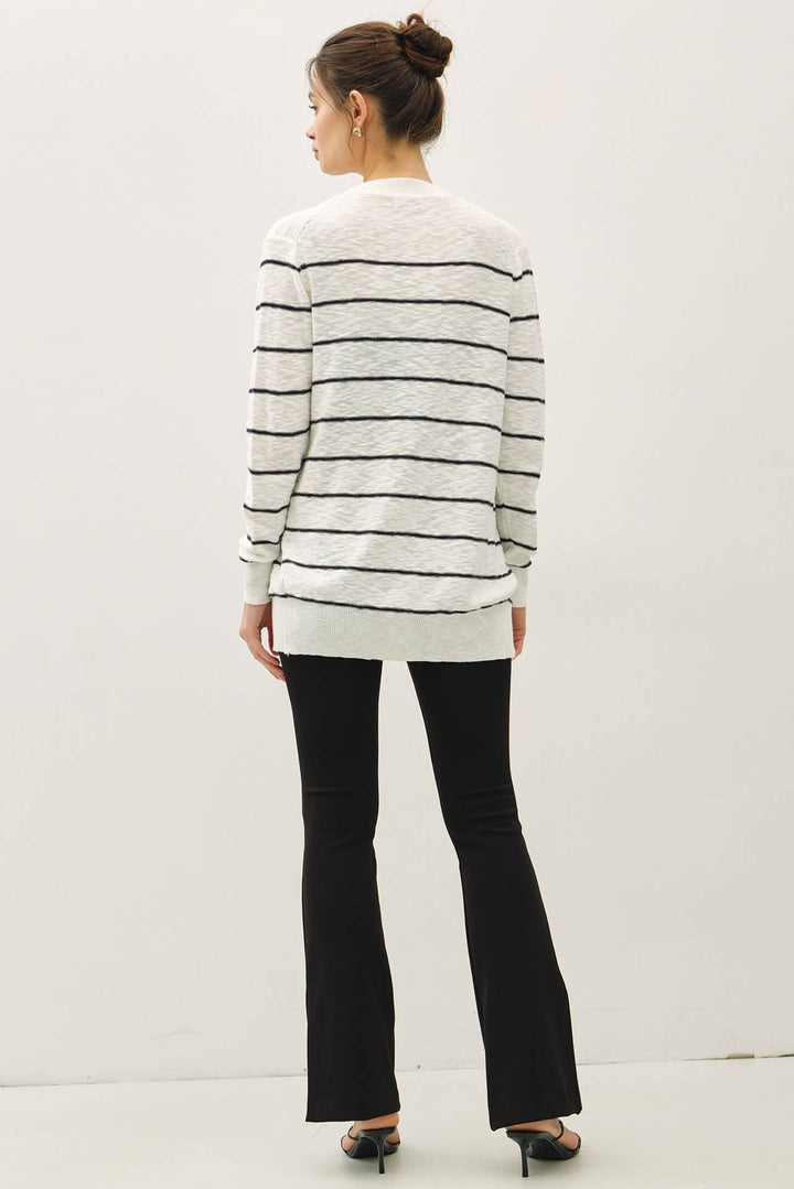 STRIPED COTTON SLUB CARDIGAN