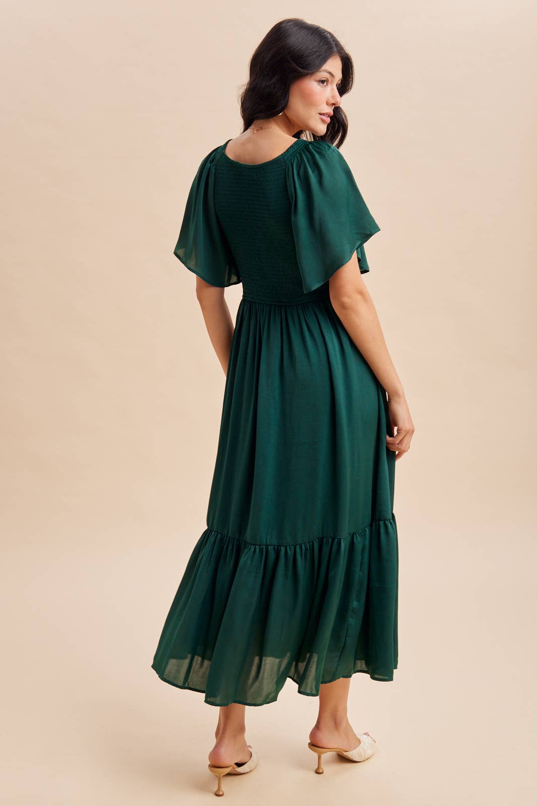 Smocked Washed Satin Dress