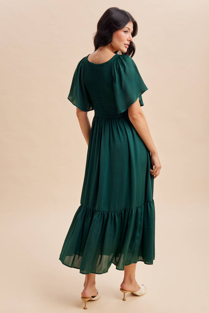 Smocked Washed Satin Dress