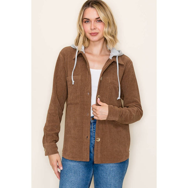 Corduroy Hooded Button Up