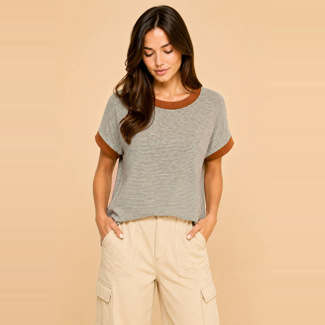 Classic striped tee with contrast trim casual comfort
