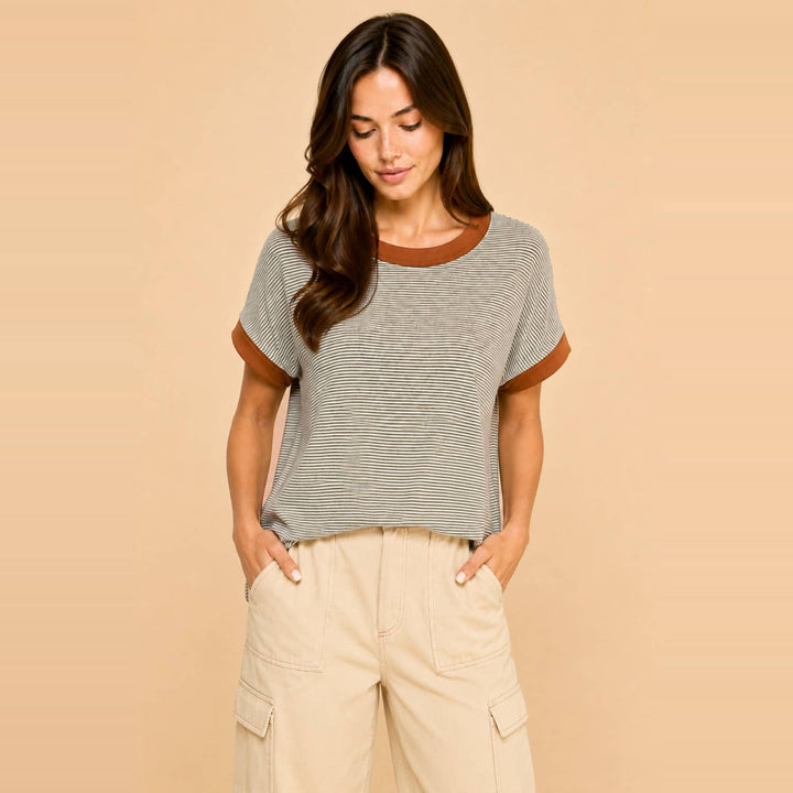 Classic striped tee with contrast trim casual comfort