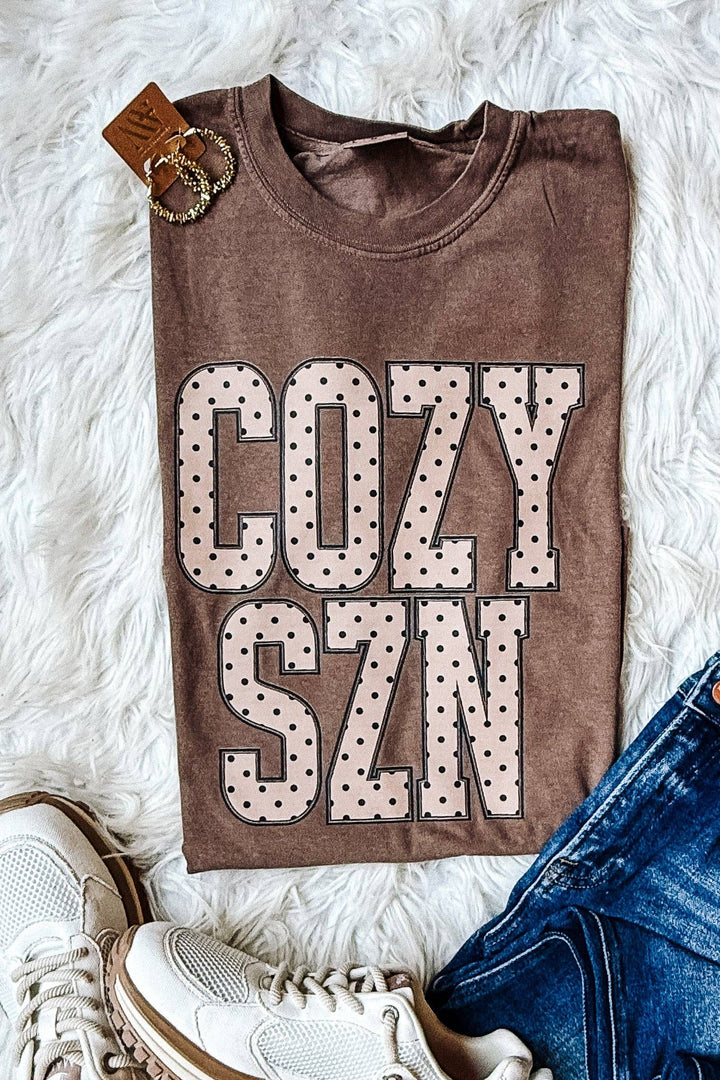 COZY SZN Dots Graphic Tee - Espresso