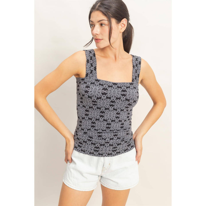 Floral Jacquard Square Neck Top