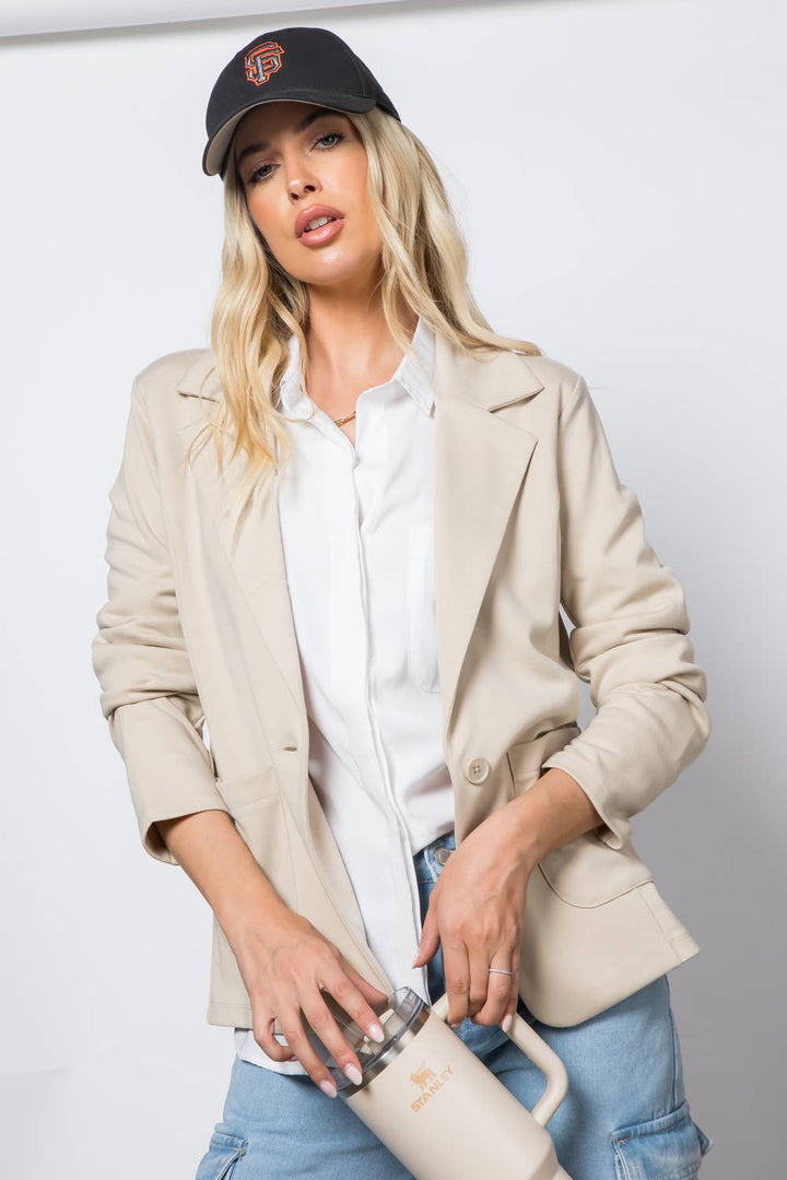 Ponte One Button Front /w Patch Pocket Blazer: Sage / M