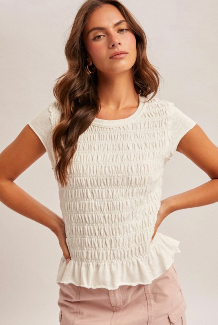 Ruched Ruffle Hem Top