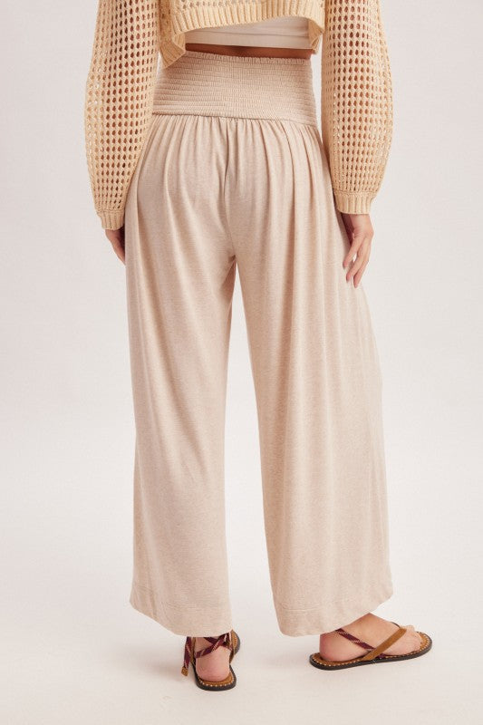 Smocked Waist Drop Pouch Pocket  Pants