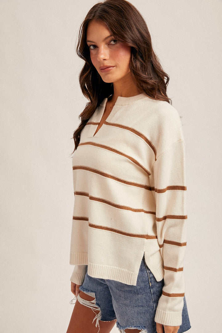 Chloe Stripe V-Neck Sweater