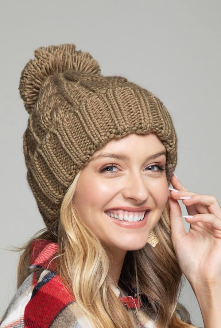 Knitted Basic Beanie with Pompom