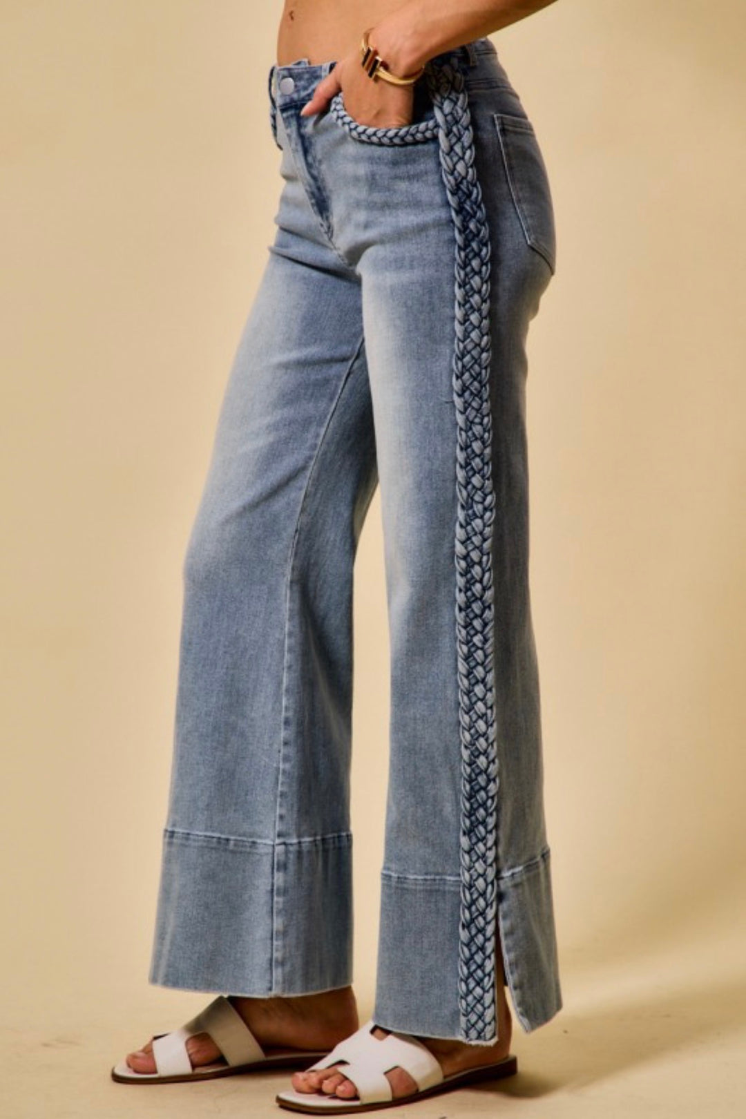 Braided Detail Flare Jeans