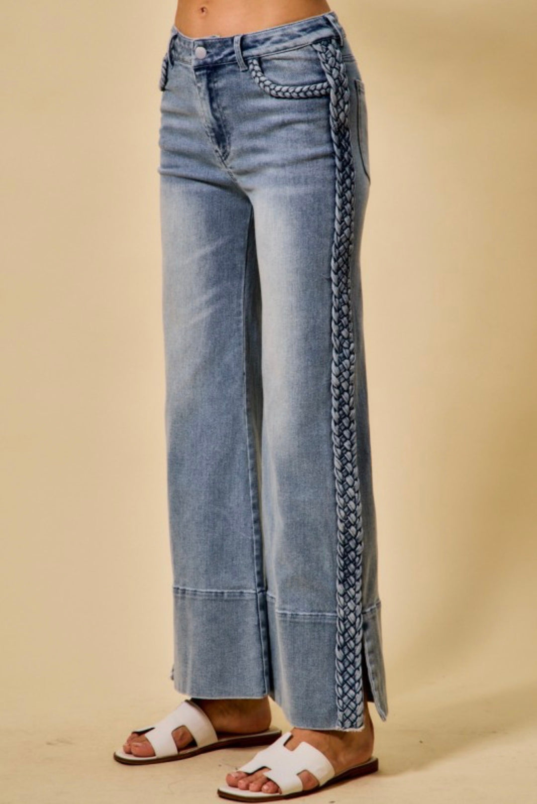 Braided Detail Flare Jeans