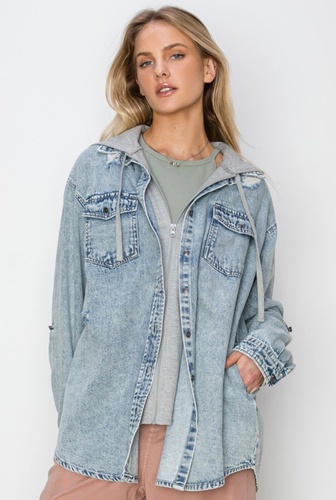 Oversized Vintage Denim Zip Up Hoodie