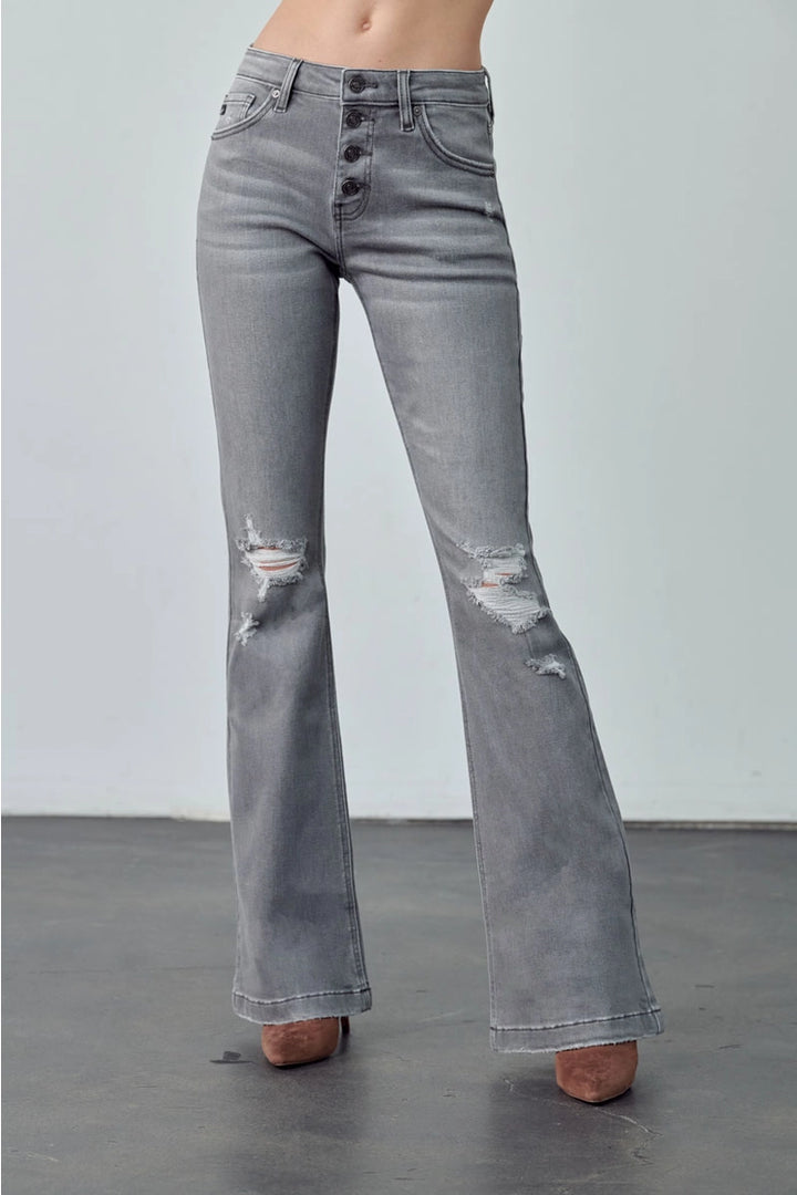 Gray Wash Denim Flares