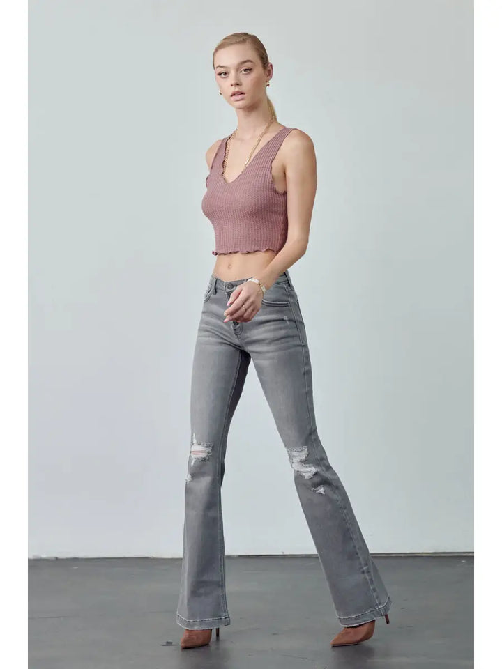 Gray Wash Denim Flares