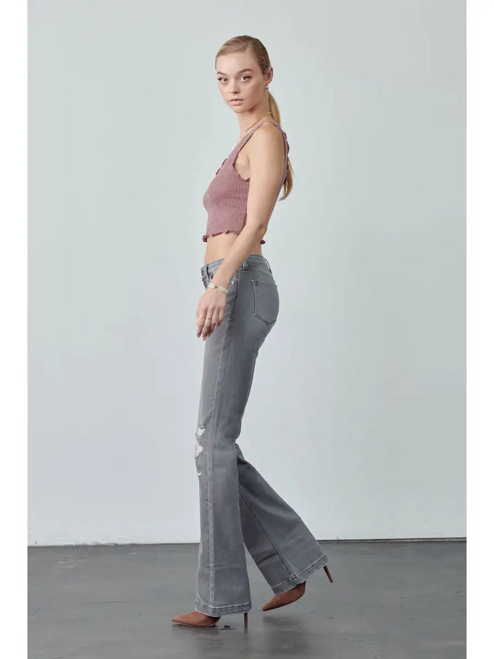 Gray Wash Denim Flares