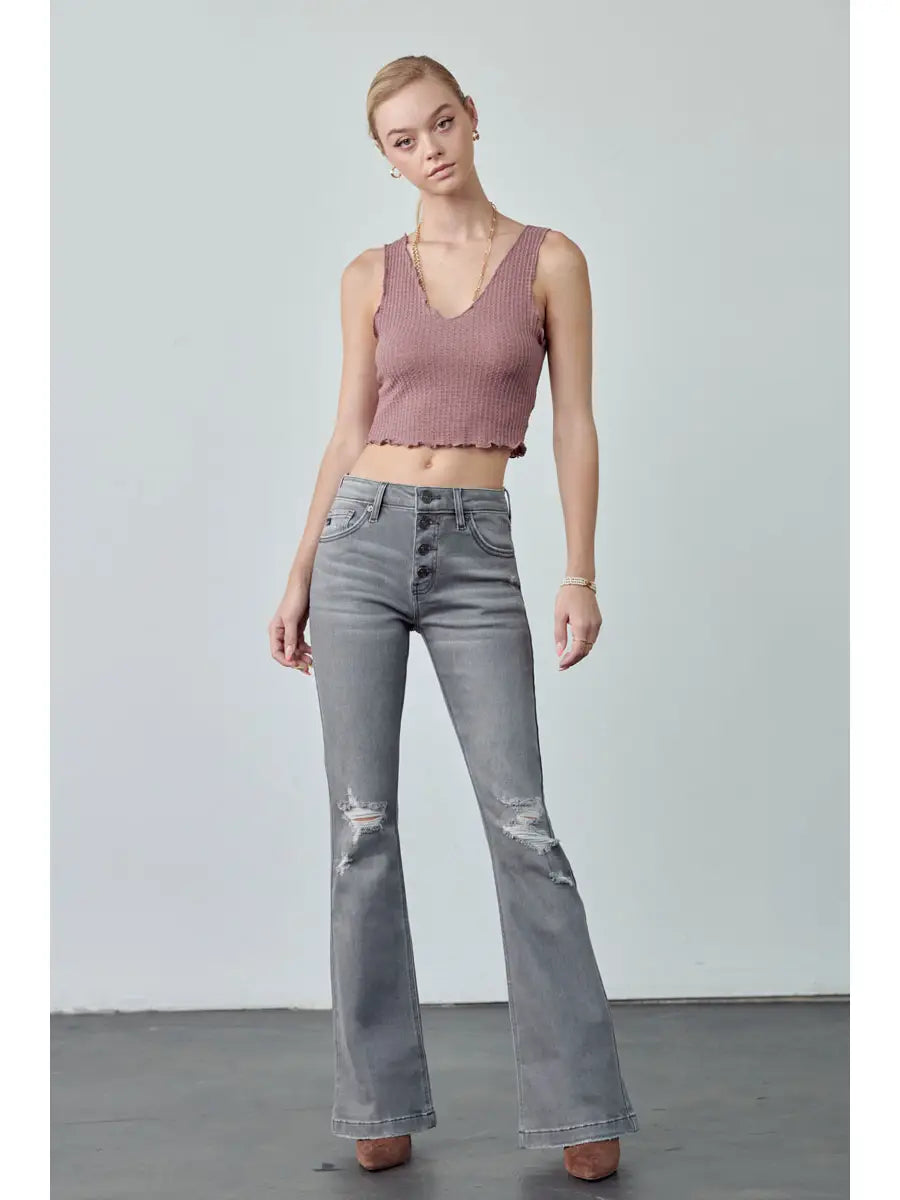 Gray Wash Denim Flares