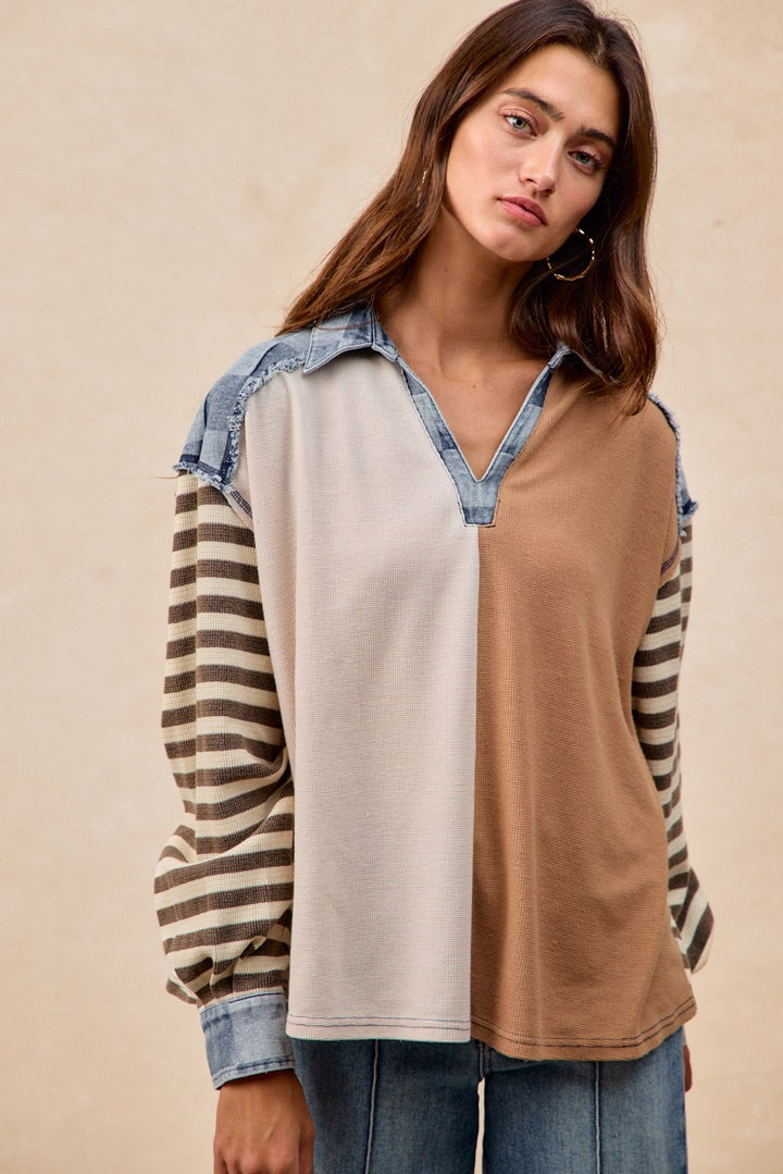 Quinn Checkered Denim Contrast Top