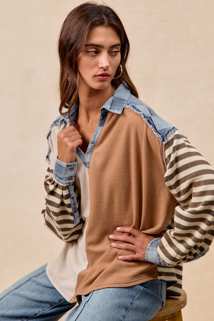 Quinn Checkered Denim Contrast Top