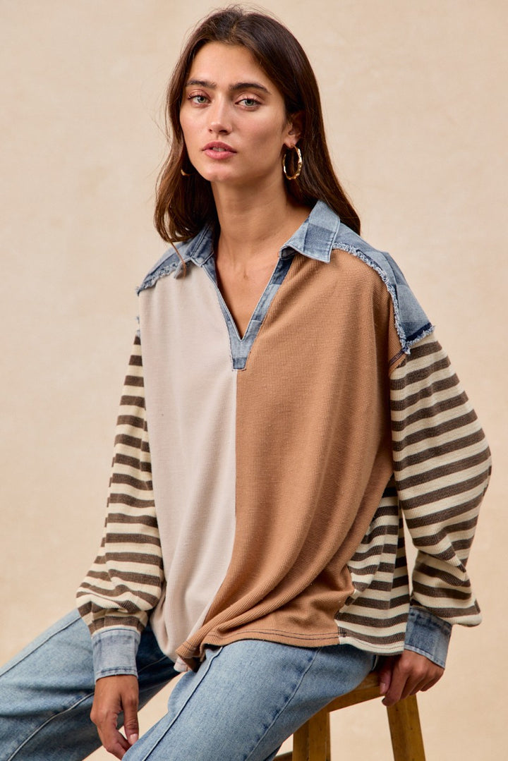 Quinn Checkered Denim Contrast Top