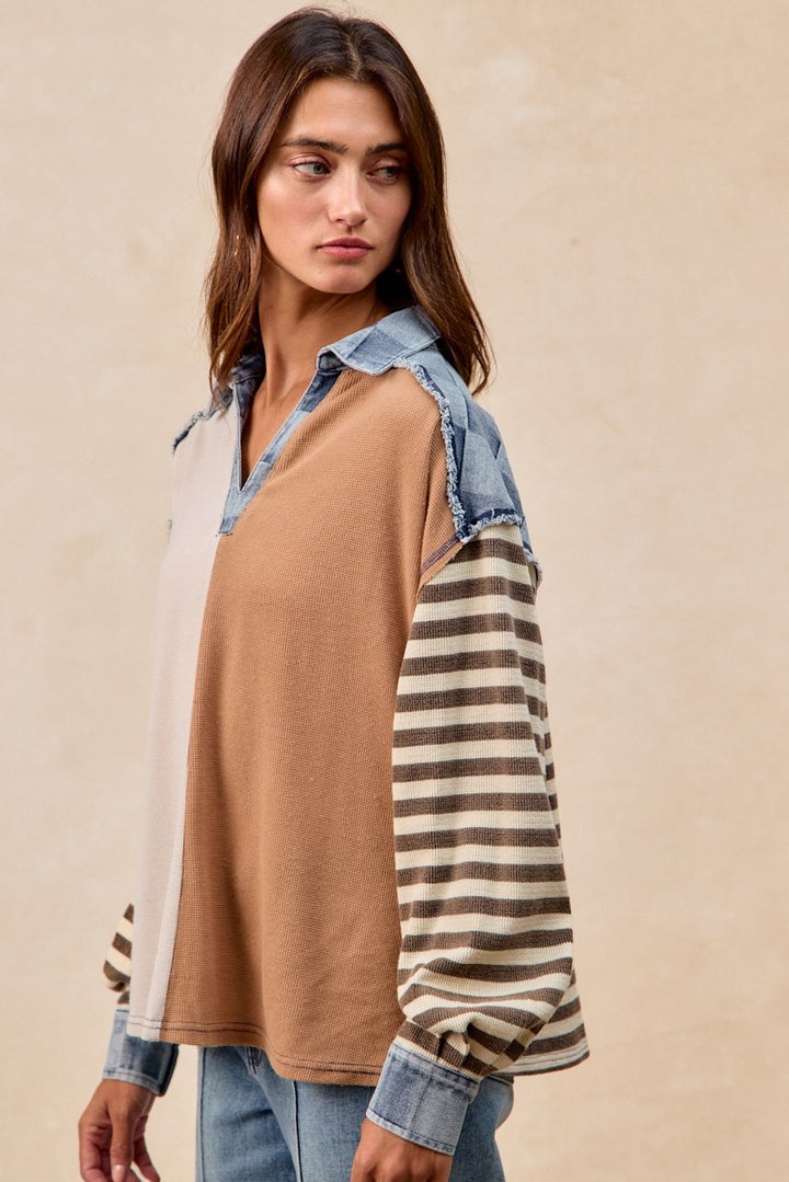 Quinn Checkered Denim Contrast Top