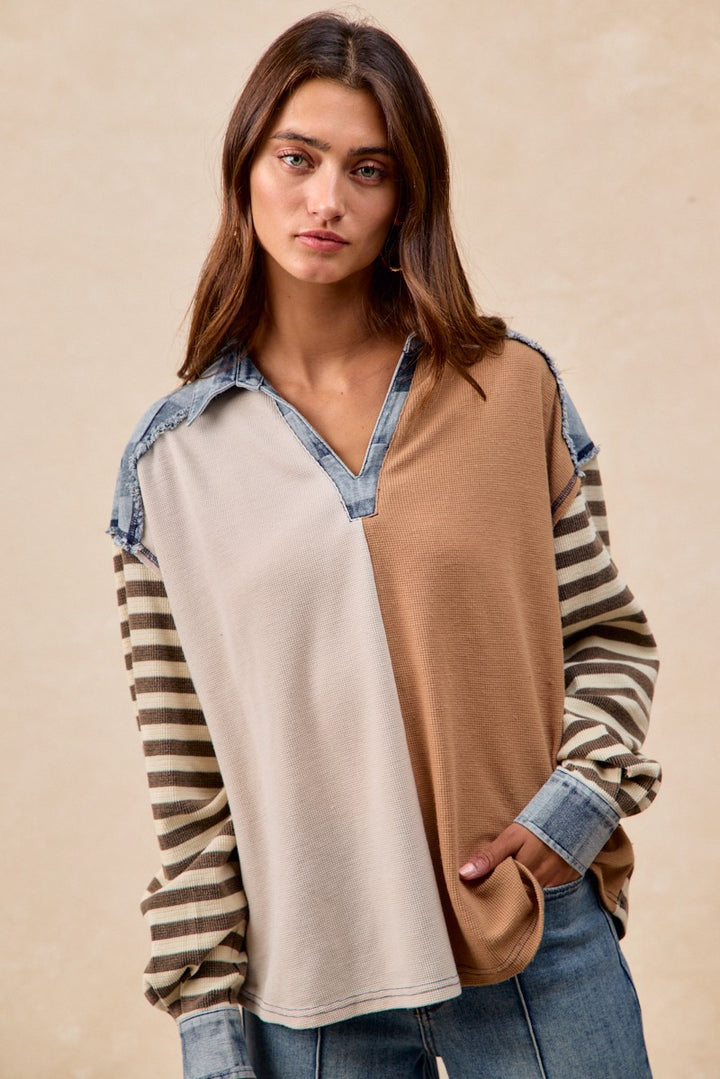 Quinn Checkered Denim Contrast Top