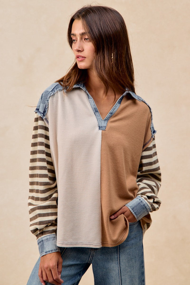 Quinn Checkered Denim Contrast Top