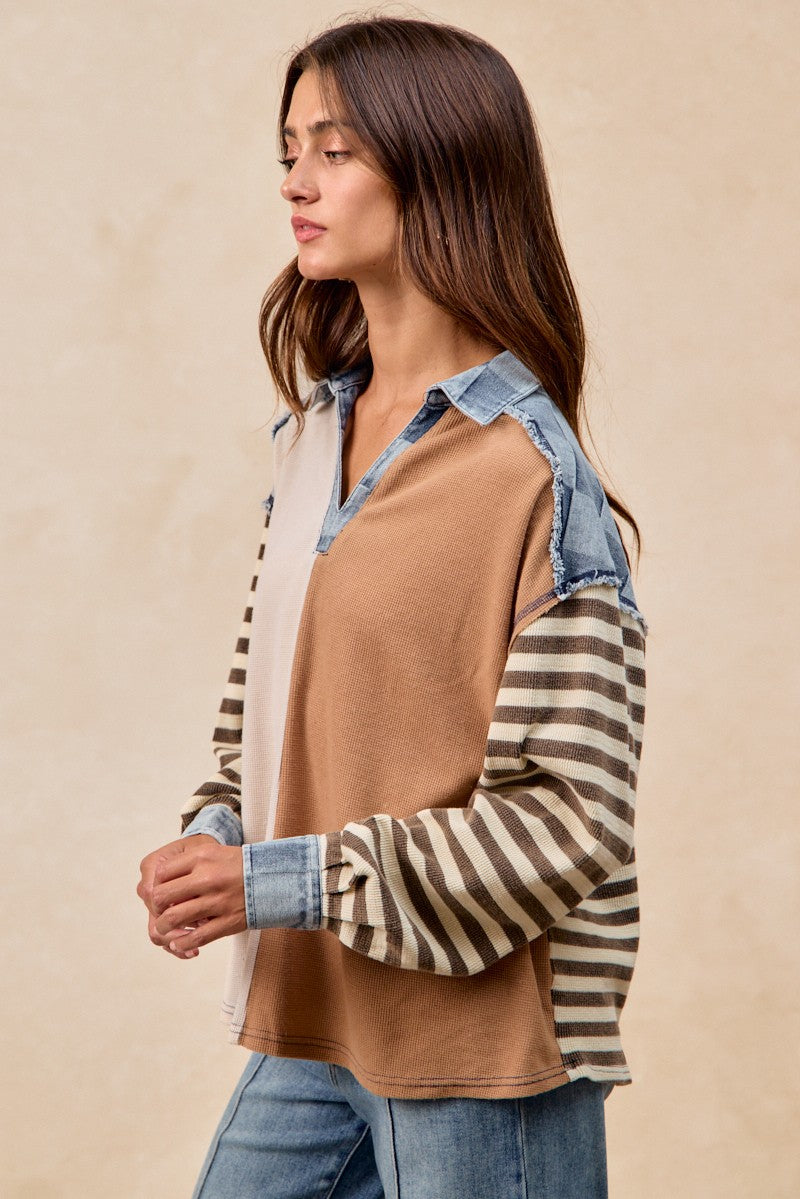 Quinn Checkered Denim Contrast Top