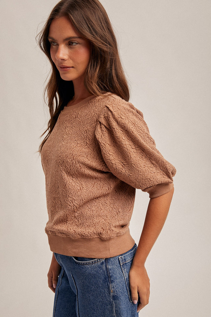 Taryn Floral Knit Pleated Sleeve Top