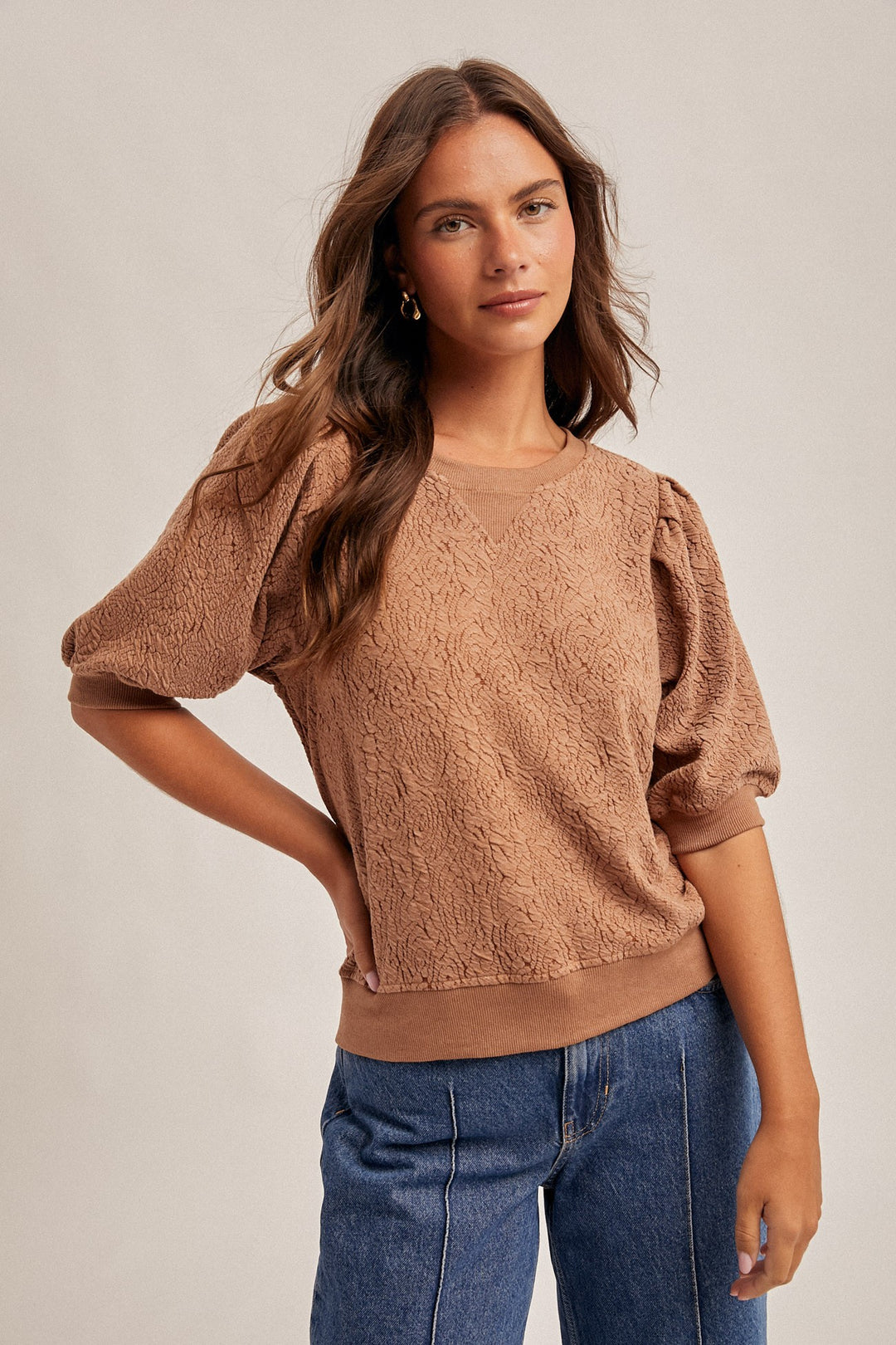 Taryn Floral Knit Pleated Sleeve Top
