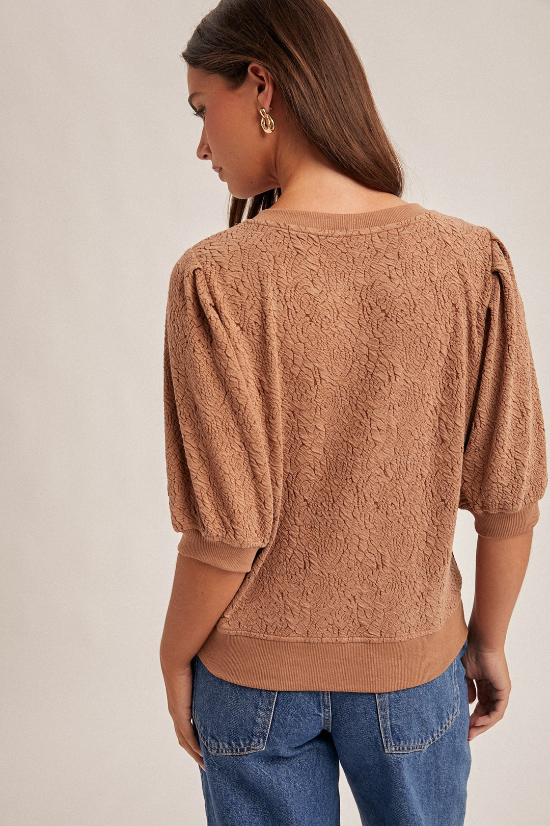 Taryn Floral Knit Pleated Sleeve Top