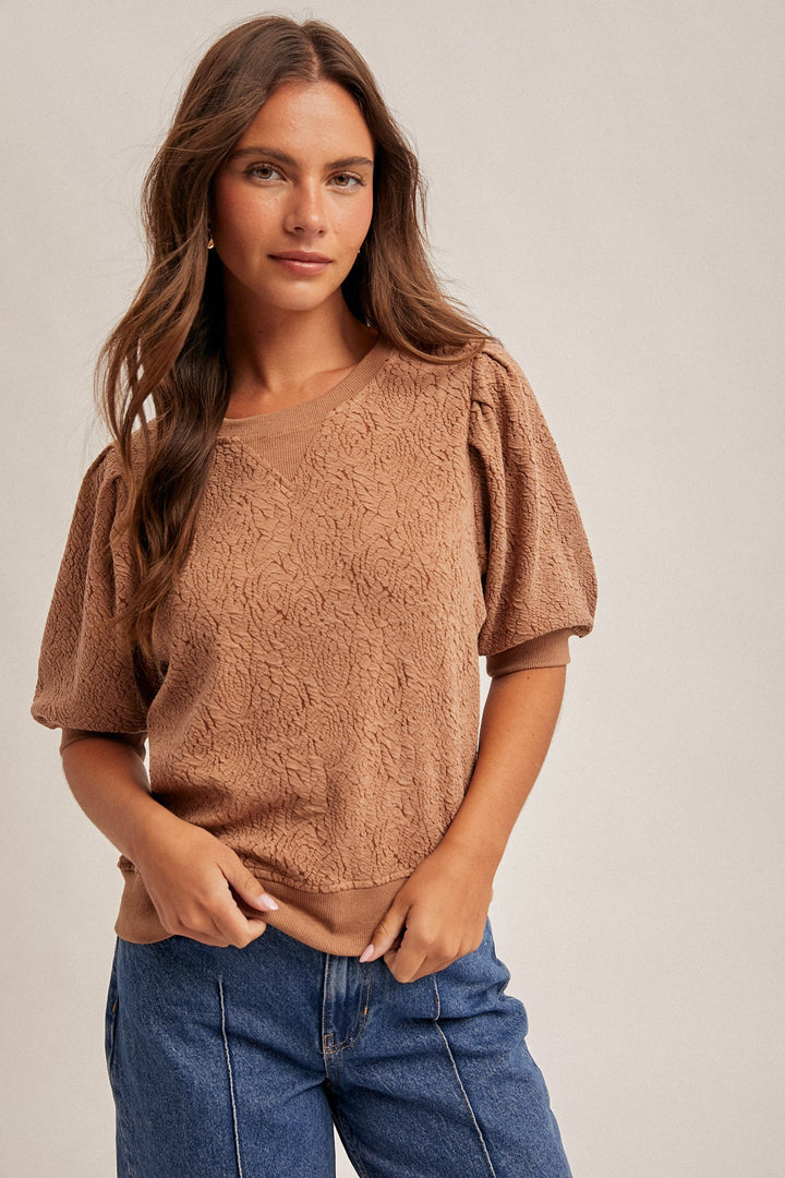 Taryn Floral Knit Pleated Sleeve Top