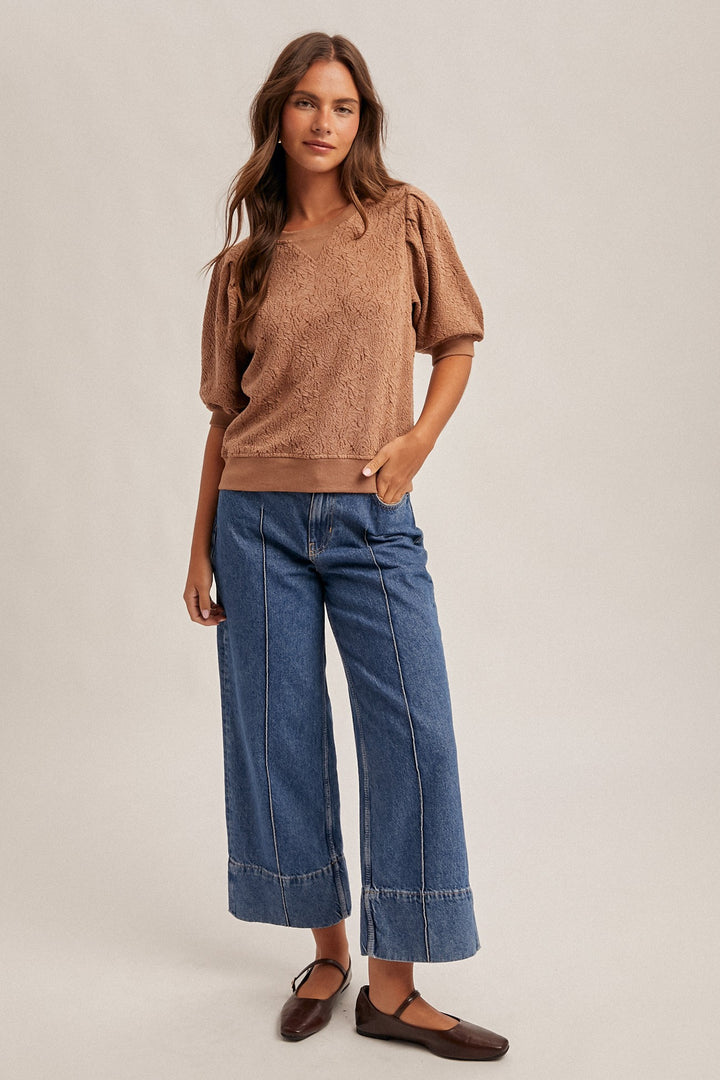 Taryn Floral Knit Pleated Sleeve Top