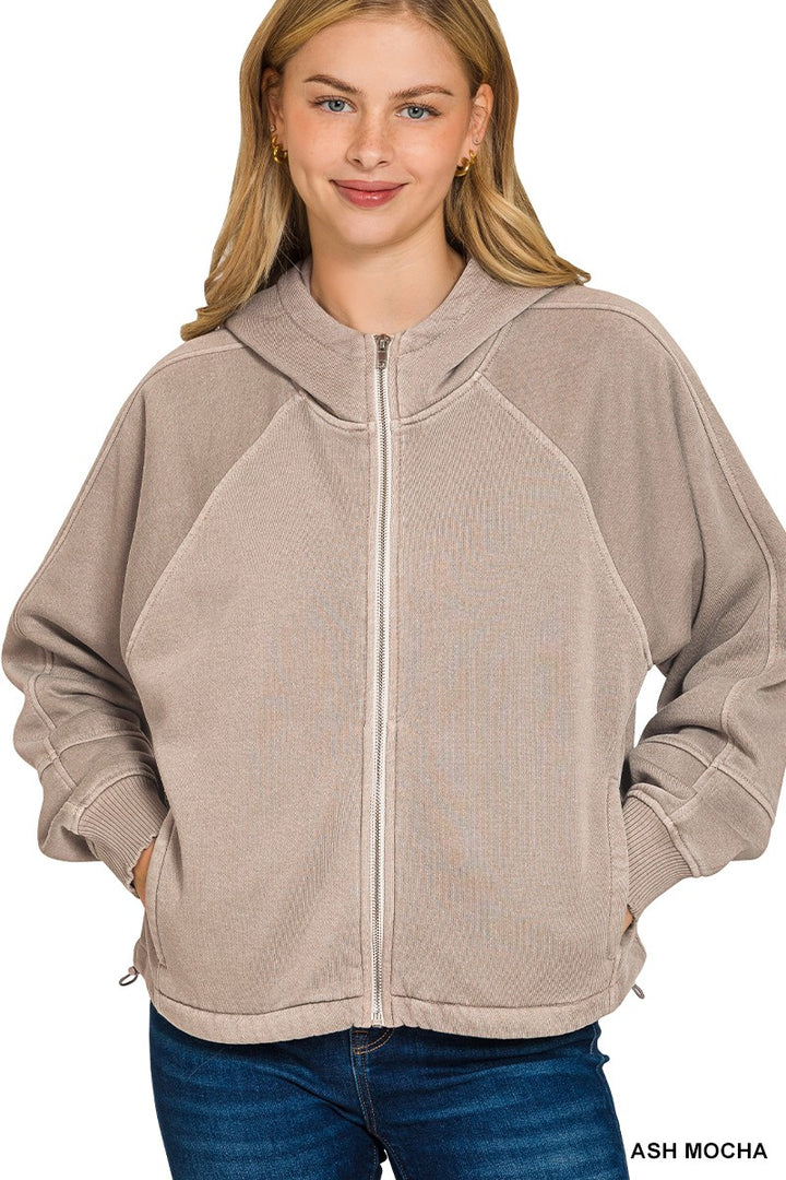 Fleece Pigment Dye Zip Up Hoodie