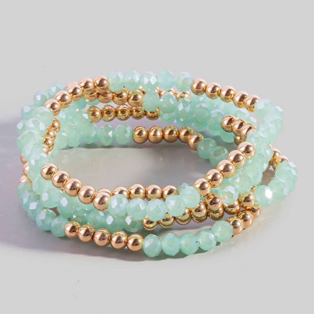 Crystal Gold Ball Beaded Stretch Bracelet Set