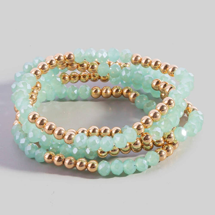 Crystal Gold Ball Beaded Stretch Bracelet Set