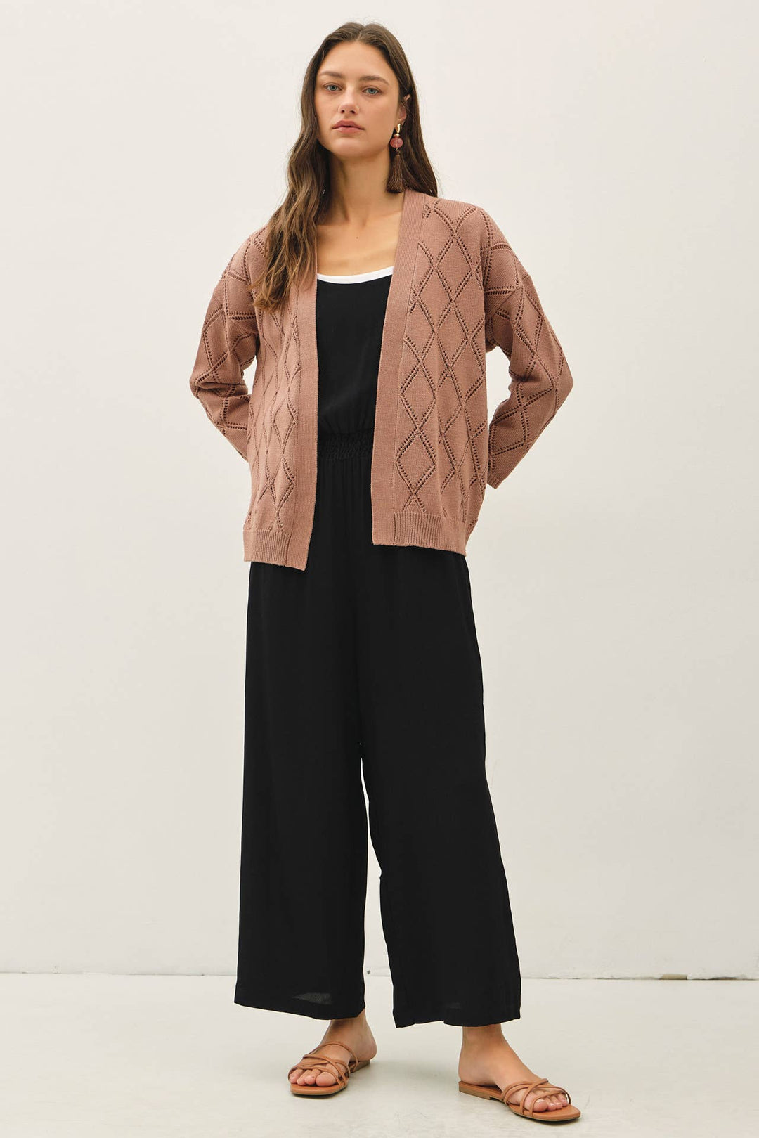 POINTELLE KNIT OPEN FRONT CARDIGAN