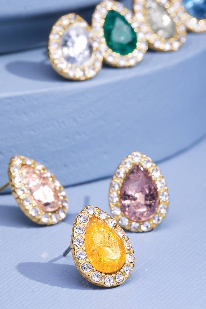 Cubic Zirconia and Brass Teardrop Earrings
