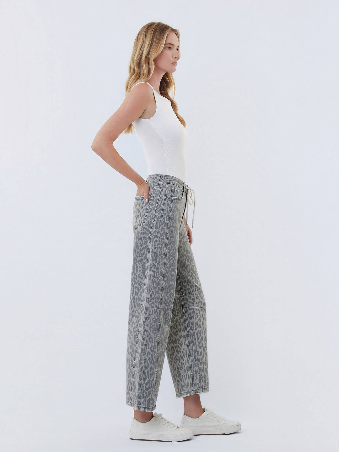 Gray Leopard Barrel Jeans